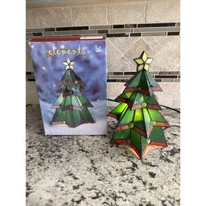 Vintage Stained Glass Christmas Tree Lamp Table Top Light Decoration + Box